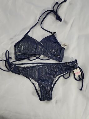PINK Victoria's Secret Navy Shimmer Bikini Set